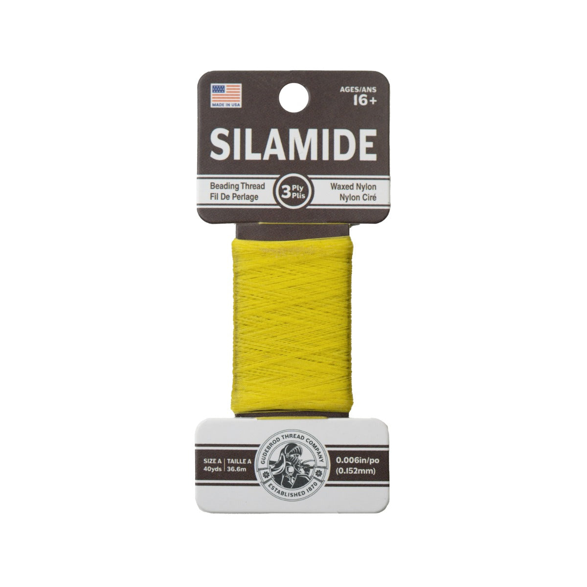 Gudebrod Silamide A (0.15mm) 40 yard Made In USA Yellow