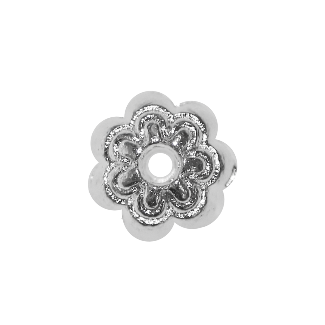 Spacers, Rondelle, Flower, Bright Silver, Alloy, 8mm x 7.5mm, Sold Per pkg of 15