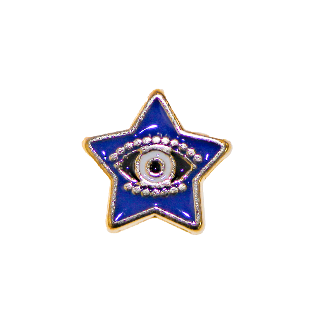Spacers, Star Evil Eye, Dark Blue, Gold, Alloy, 11mm x 11.5mm, Sold Per pkg of 6