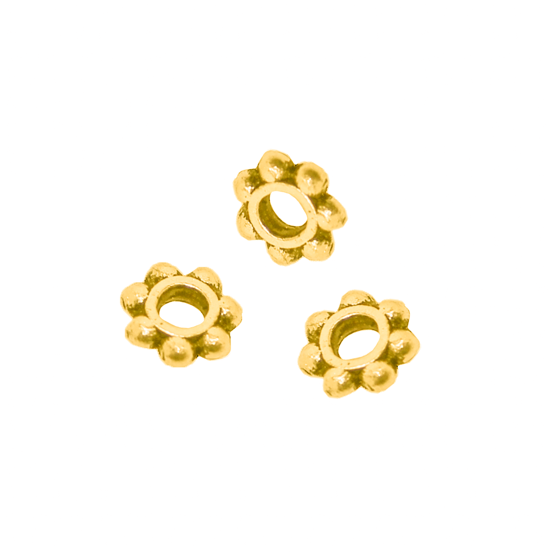Spacers, Daisy, Gold, Alloy, 6mm x 6mm, Sold Per pkg of Approx 55
