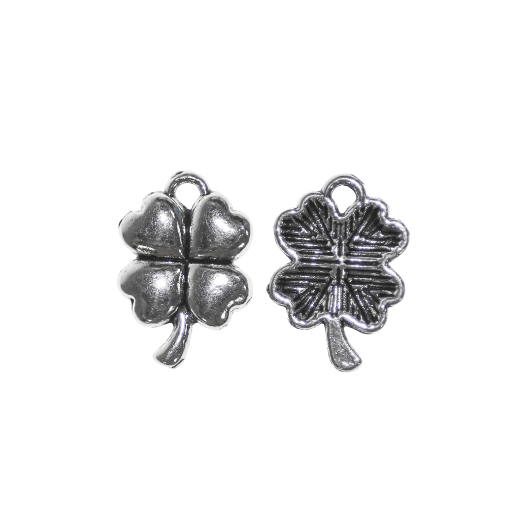 Charm, Four-Leaf Clover, Silver, Alloy, 15.5mm x 10.5mm x 1.8mm, Sold Per pkg of 12