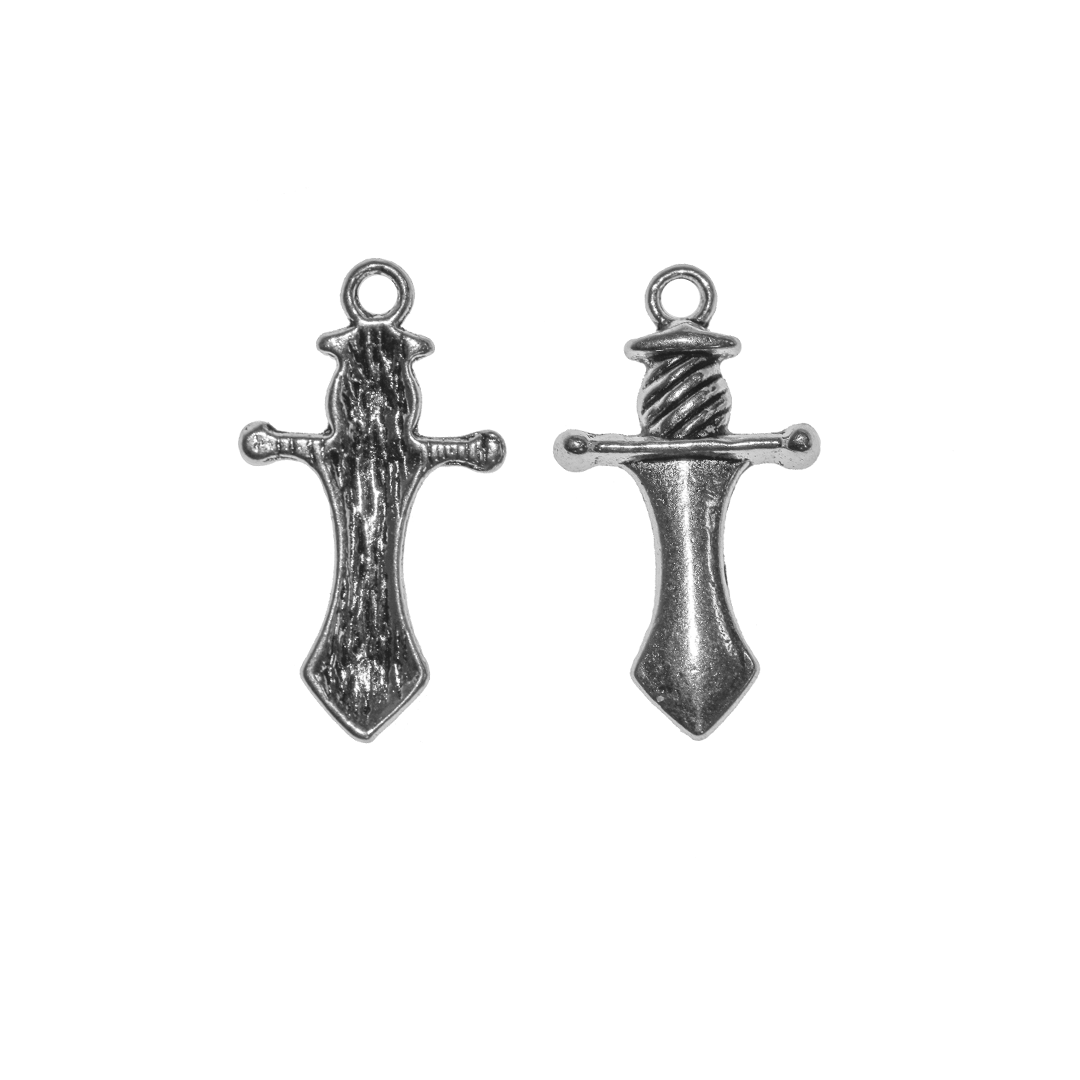 Charms, Tiny Sword, Silver, Alloy, 24.5mm x 13.5mm, Sold Per Pkg of 8