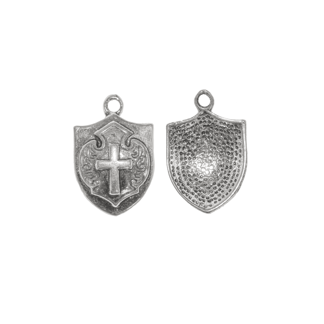 Charms, Cross Shield, Silver, Alloy, 21mm x 14mm, Sold Per pkg 8