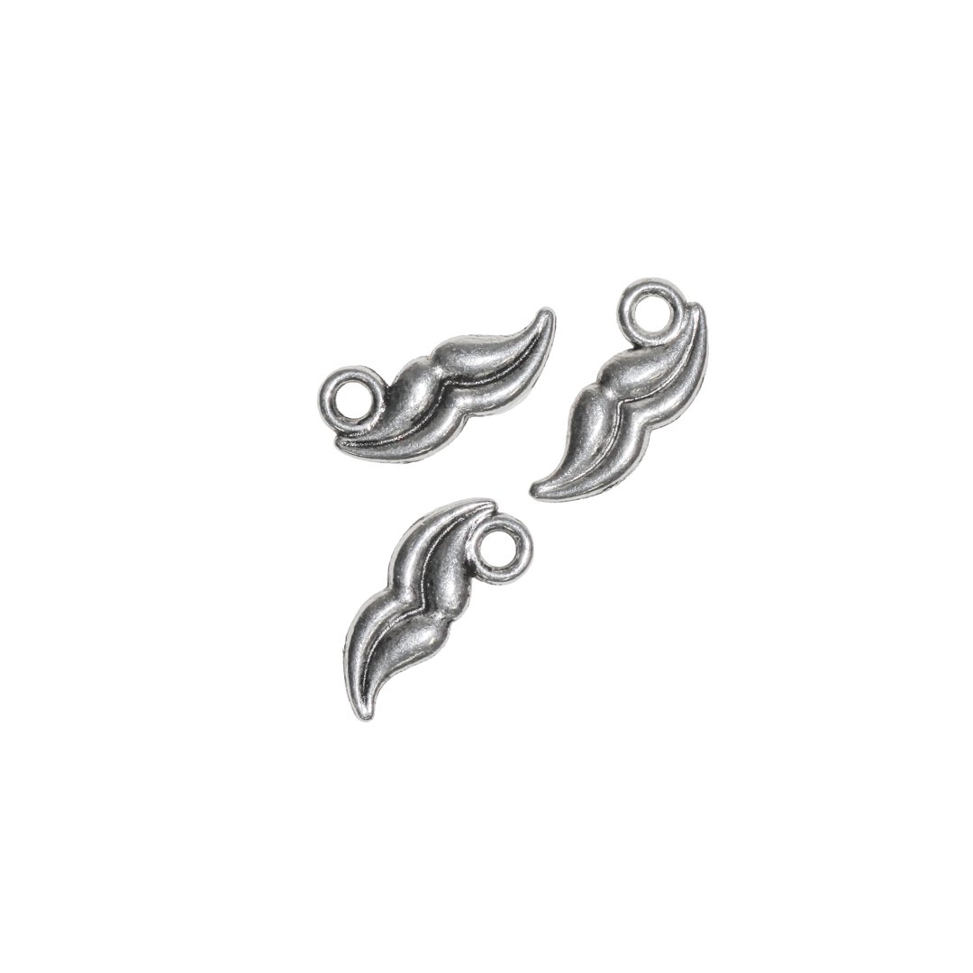 Charms, Mustache, Silver, Alloy, 7mm x 14mm, Sold Per pkg 10