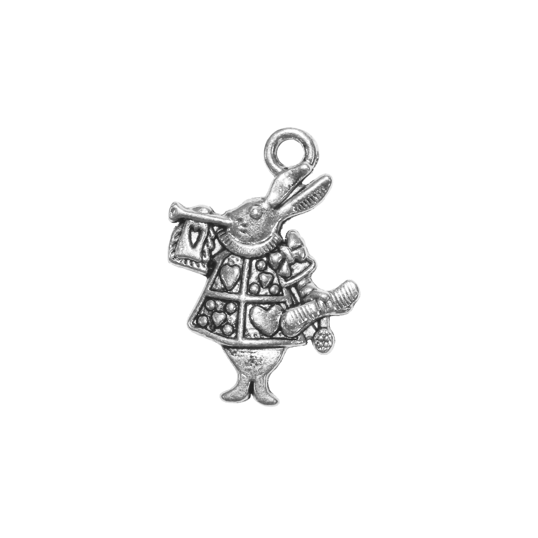 Charms, Bunny with a Trumpet, Silver, Alloy, 20mm x 15mm, Sold Per pkg of 6