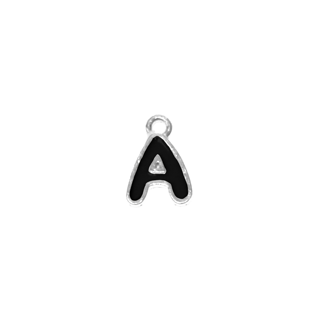 Charms, Alphabet, Enameled, Silver, Alloy, Approx 12mm x 8mm, Sold Per pkg of 5