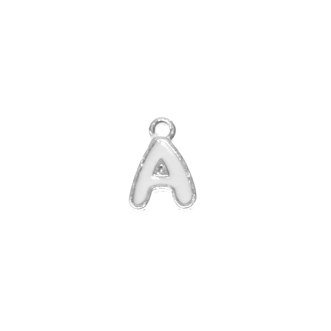 Charms, Alphabet, Enameled, Silver, Alloy, Approx 12mm x 8mm, Sold Per pkg of 5