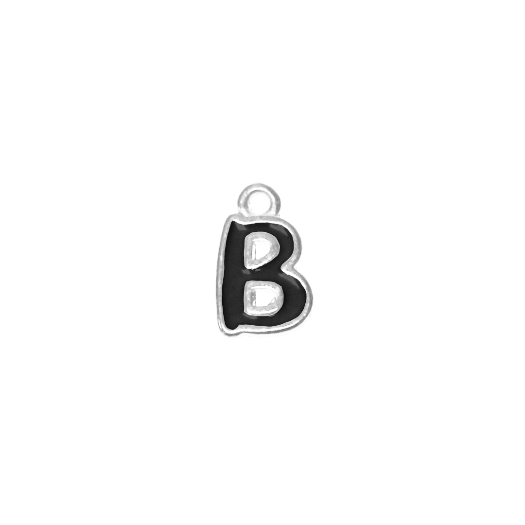 Charms, Alphabet, Enameled, Silver, Alloy, Approx 12mm x 8mm, Sold Per pkg of 5