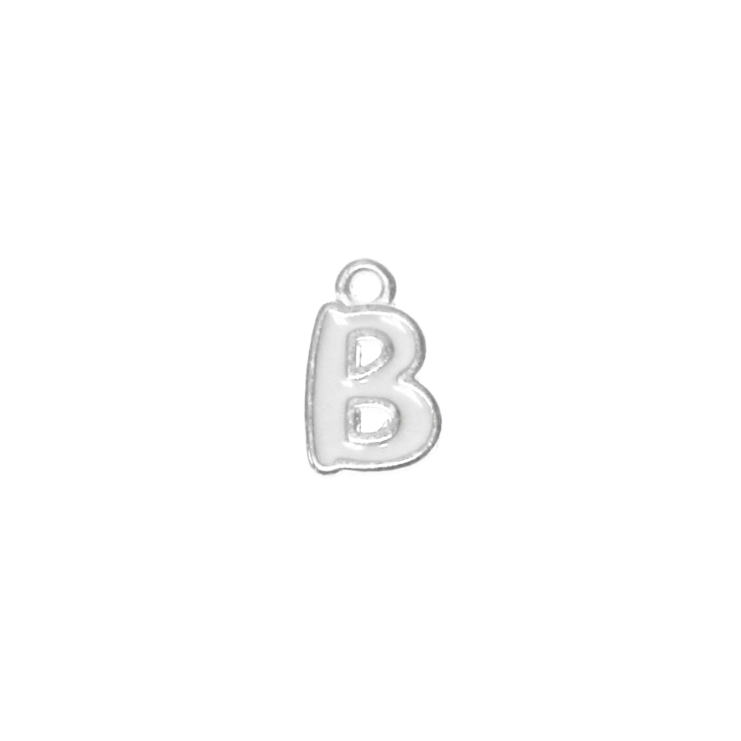 Charms, Alphabet, Enameled, Silver, Alloy, Approx 12mm x 8mm, Sold Per pkg of 5