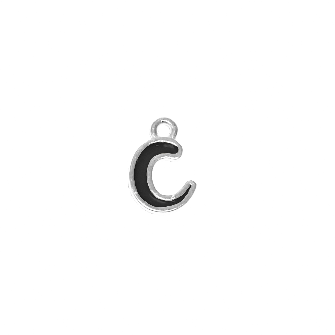 Charms, Alphabet, Enameled, Silver, Alloy, Approx 12mm x 8mm, Sold Per pkg of 5