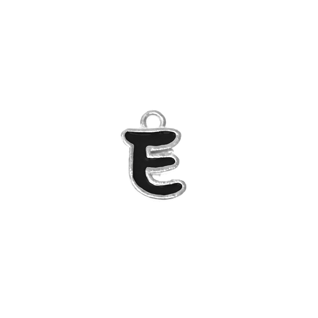 Charms, Alphabet, Enameled, Silver, Alloy, Approx 12mm x 8mm, Sold Per pkg of 5