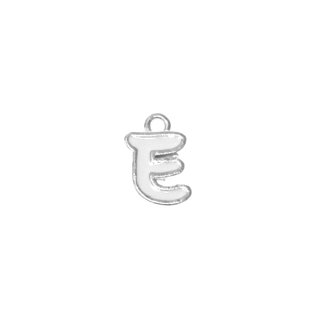 Charms, Alphabet, Enameled, Silver, Alloy, Approx 12mm x 8mm, Sold Per pkg of 5