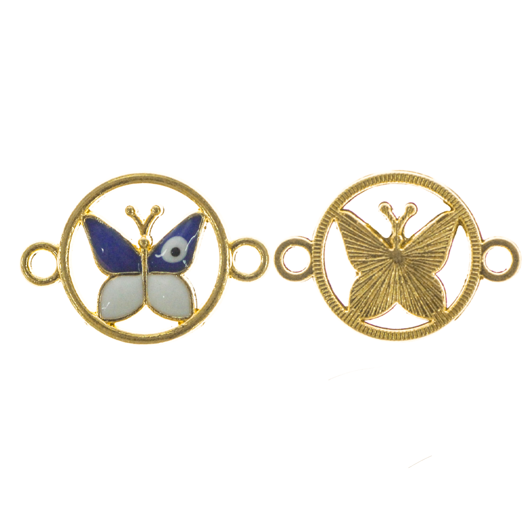 Connector, Round Butterfly, Alloy, 15mm x 21.5mm x 1.5mm, Sold Per pkg of 6