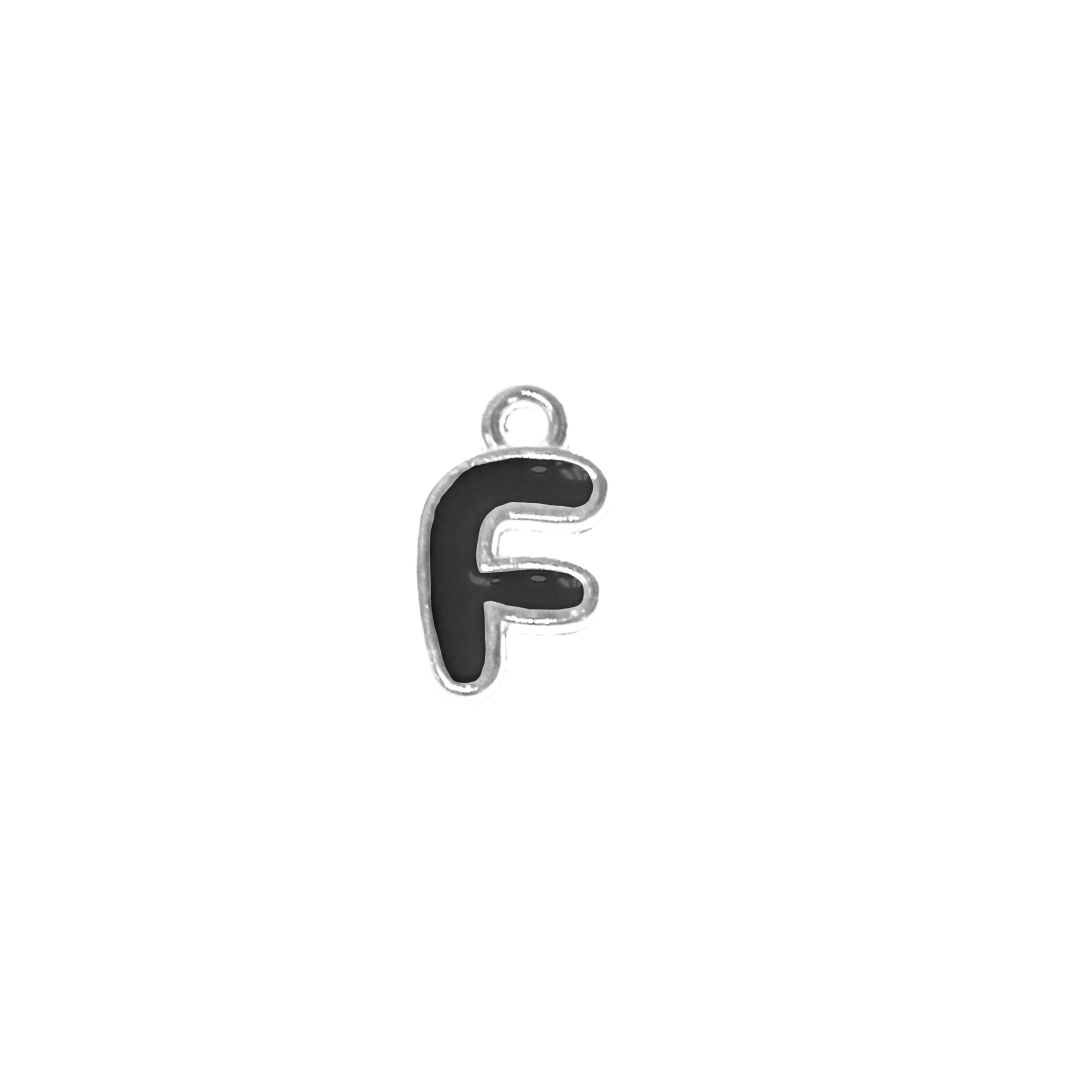 Charms, Alphabet, Enameled, Silver, Alloy, Approx 12mm x 8mm, Sold Per pkg of 5