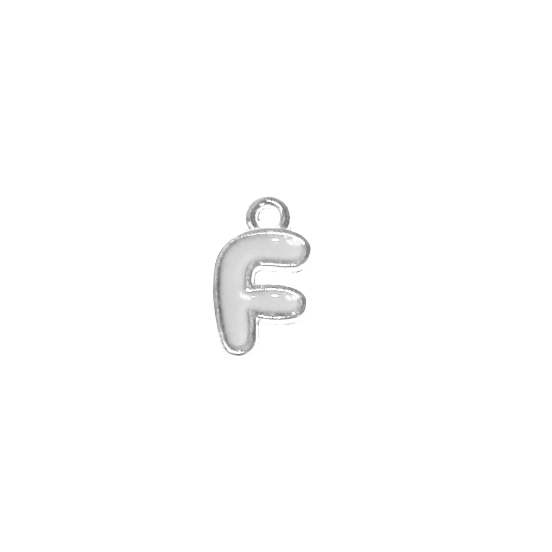 Charms, Alphabet, Enameled, Silver, Alloy, Approx 12mm x 8mm, Sold Per pkg of 5