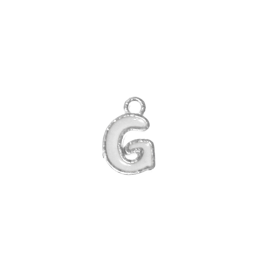 Charms, Alphabet, Enameled, Silver, Alloy, Approx 12mm x 8mm, Sold Per pkg of 5