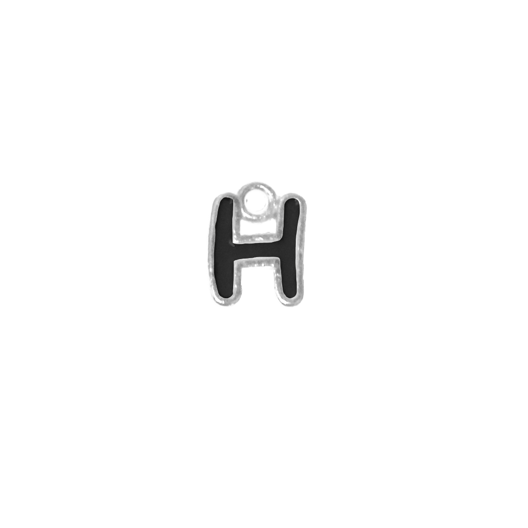 Charms, Alphabet, Enameled, Silver, Alloy, Approx 12mm x 8mm, Sold Per pkg of 5