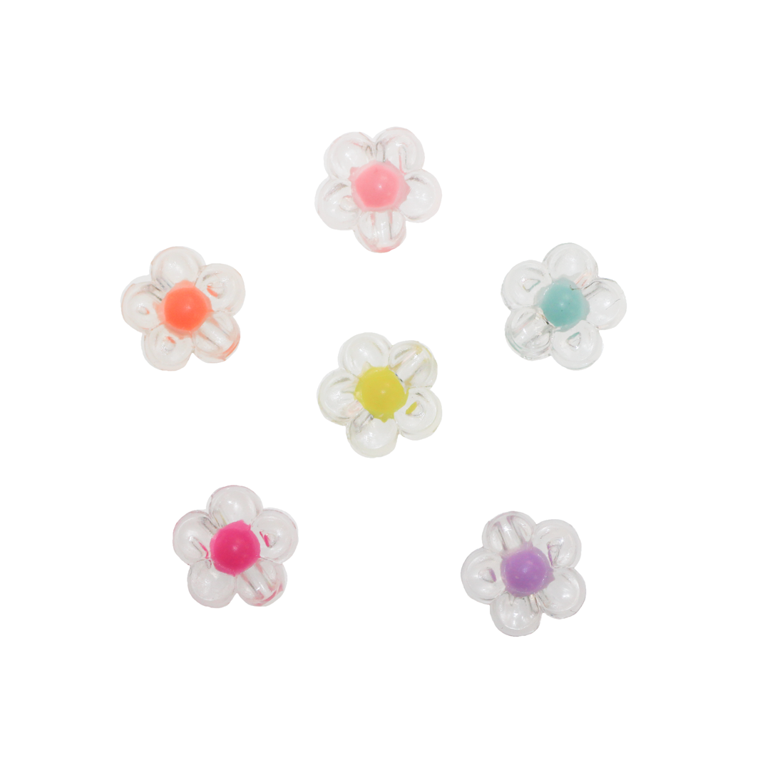 Plastic Beads Bulk Bag, Flower, 12mm, Transparent, Mixed Colours, Sold Per pkg of Approx 300