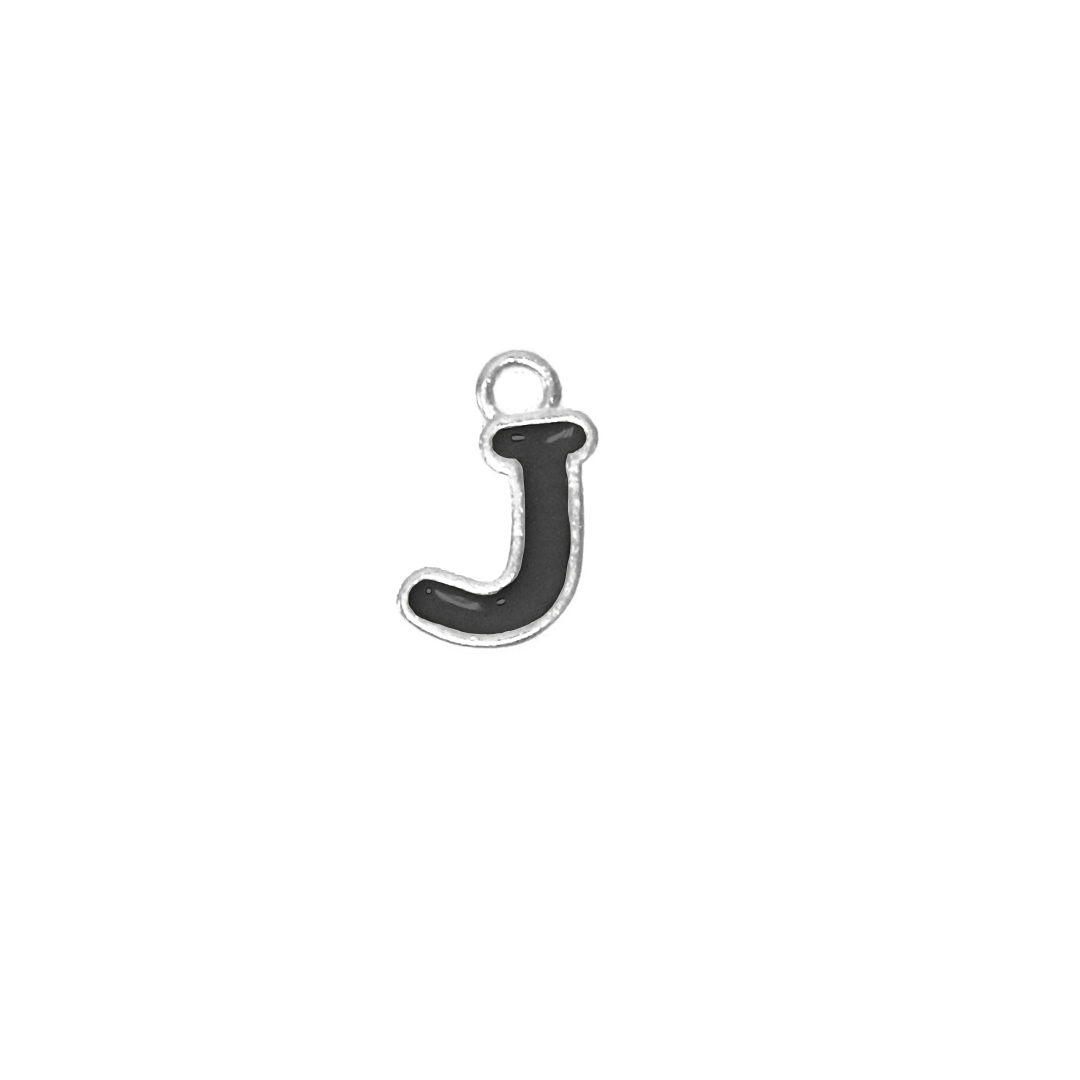 Charms, Alphabet, Enameled, Silver, Alloy, Approx 12mm x 8mm, Sold Per pkg of 5