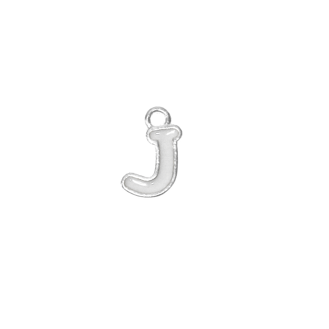 Charms, Alphabet, Enameled, Silver, Alloy, Approx 12mm x 8mm, Sold Per pkg of 5