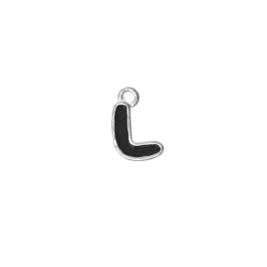 Charms, Alphabet, Enameled, Silver, Alloy, Approx 12mm x 8mm, Sold Per pkg of 5