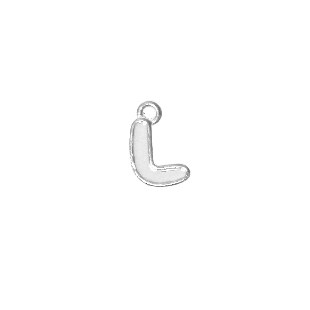 Charms, Alphabet, Enameled, Silver, Alloy, Approx 12mm x 8mm, Sold Per pkg of 5