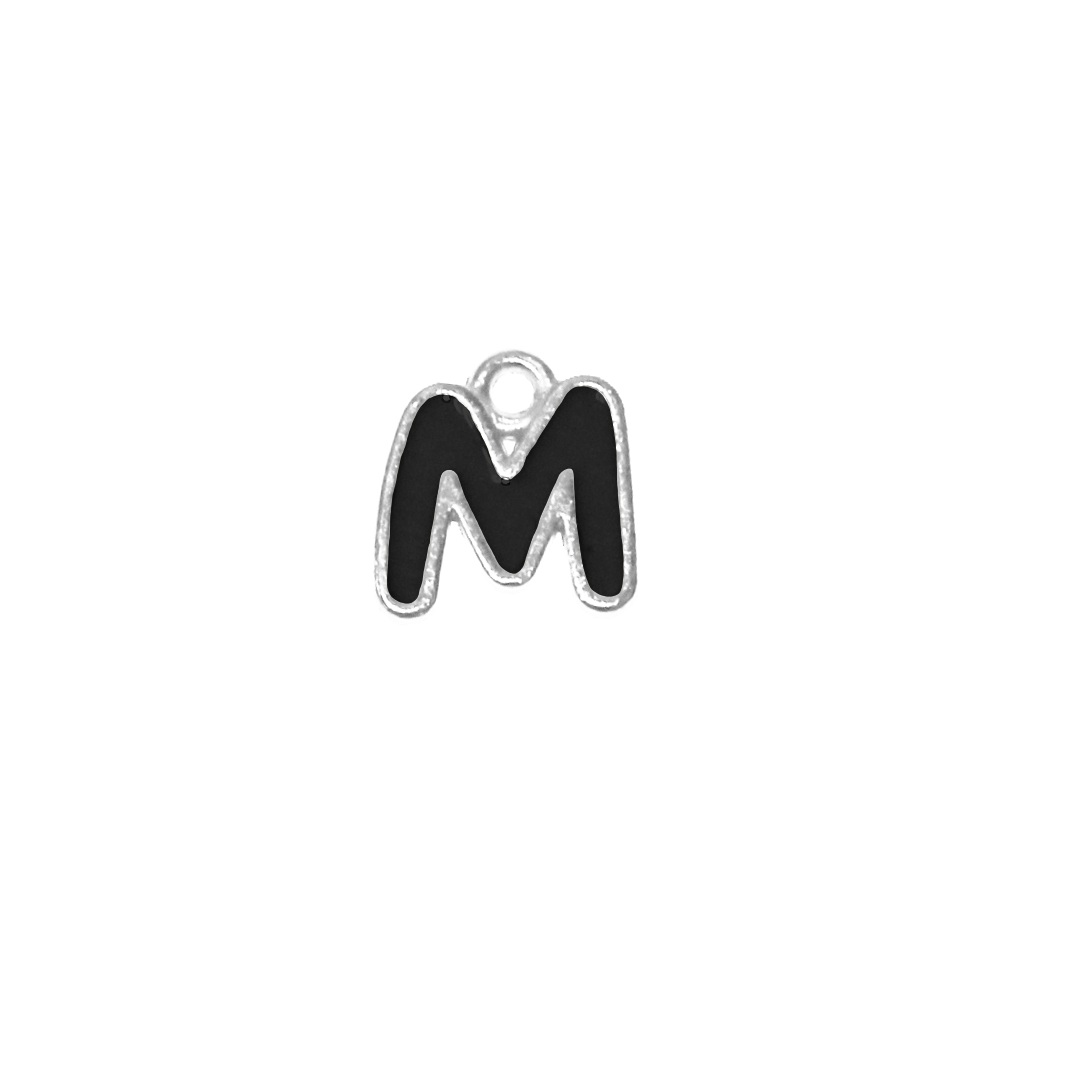 Charms, Alphabet, Enameled, Silver, Alloy, Approx 12mm x 8mm, Sold Per pkg of 5