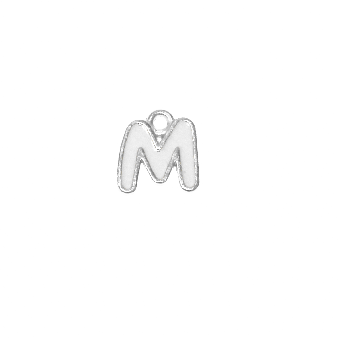 Charms, Alphabet, Enameled, Silver, Alloy, Approx 12mm x 8mm, Sold Per pkg of 5