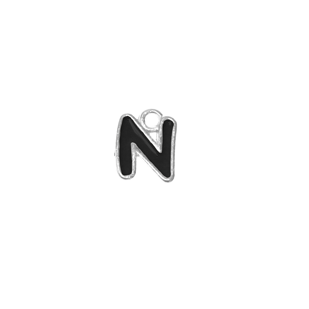 Charms, Alphabet, Enameled, Silver, Alloy, Approx 12mm x 8mm, Sold Per pkg of 5