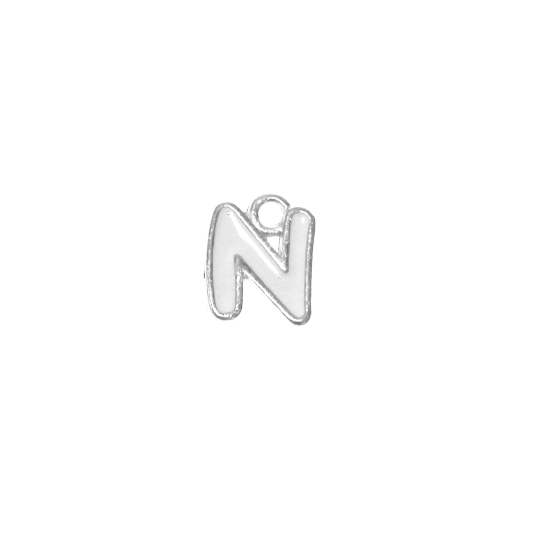 Charms, Alphabet, Enameled, Silver, Alloy, Approx 12mm x 8mm, Sold Per pkg of 5