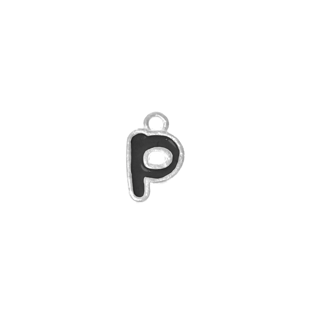 Charms, Alphabet, Enameled, Silver, Alloy, Approx 12mm x 8mm, Sold Per pkg of 5