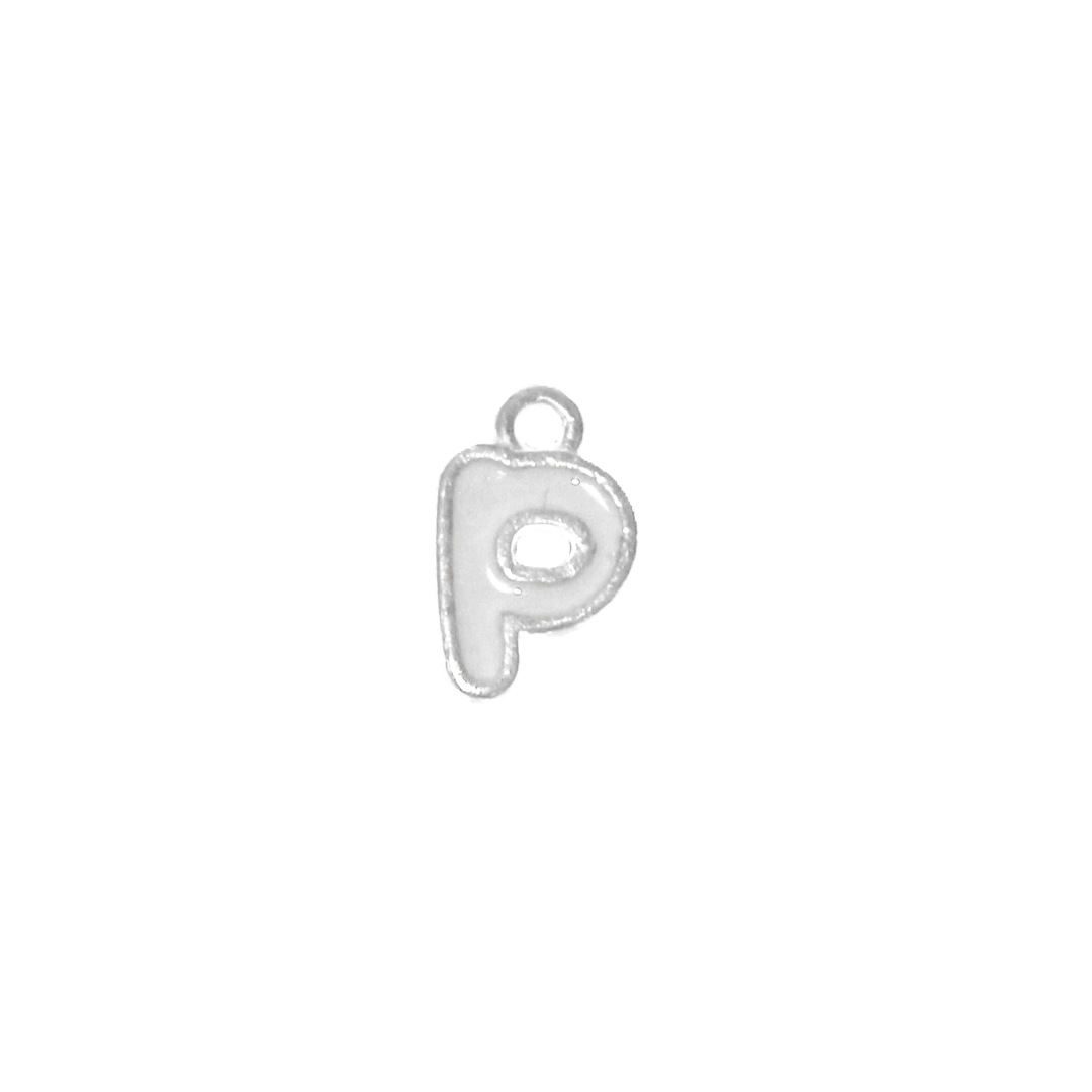Charms, Alphabet, Enameled, Silver, Alloy, Approx 12mm x 8mm, Sold Per pkg of 5