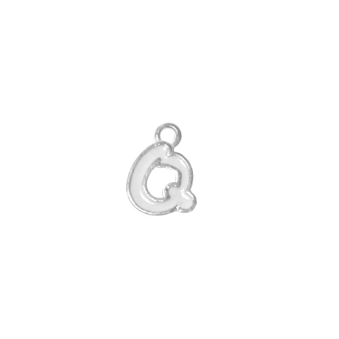 Charms, Alphabet, Enameled, Silver, Alloy, Approx 12mm x 8mm, Sold Per pkg of 5