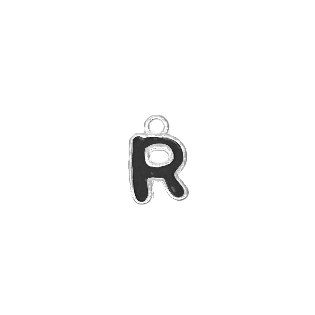 Charms, Alphabet, Enameled, Silver, Alloy, Approx 12mm x 8mm, Sold Per pkg of 5
