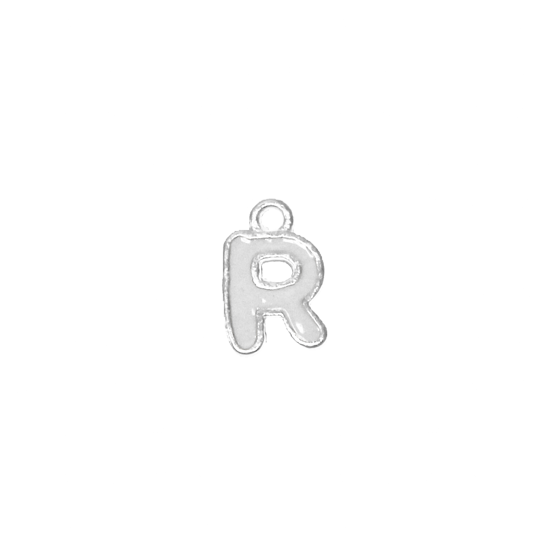 Charms, Alphabet, Enameled, Silver, Alloy, Approx 12mm x 8mm, Sold Per pkg of 5