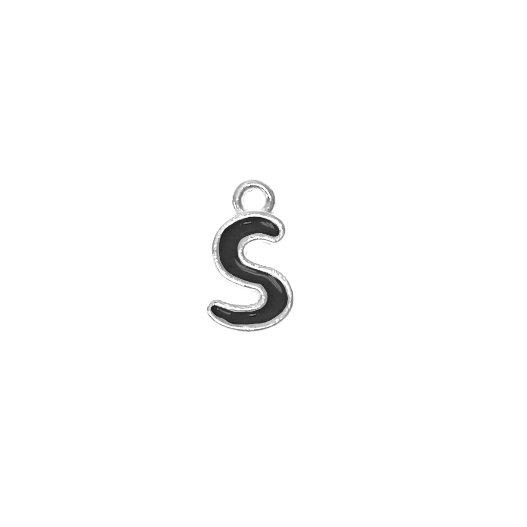 Charms, Alphabet, Enameled, Silver, Alloy, Approx 12mm x 8mm, Sold Per pkg of 5