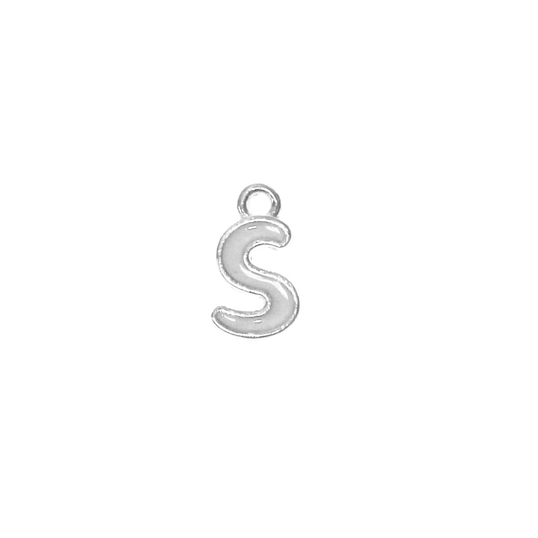 Charms, Alphabet, Enameled, Silver, Alloy, Approx 12mm x 8mm, Sold Per pkg of 5
