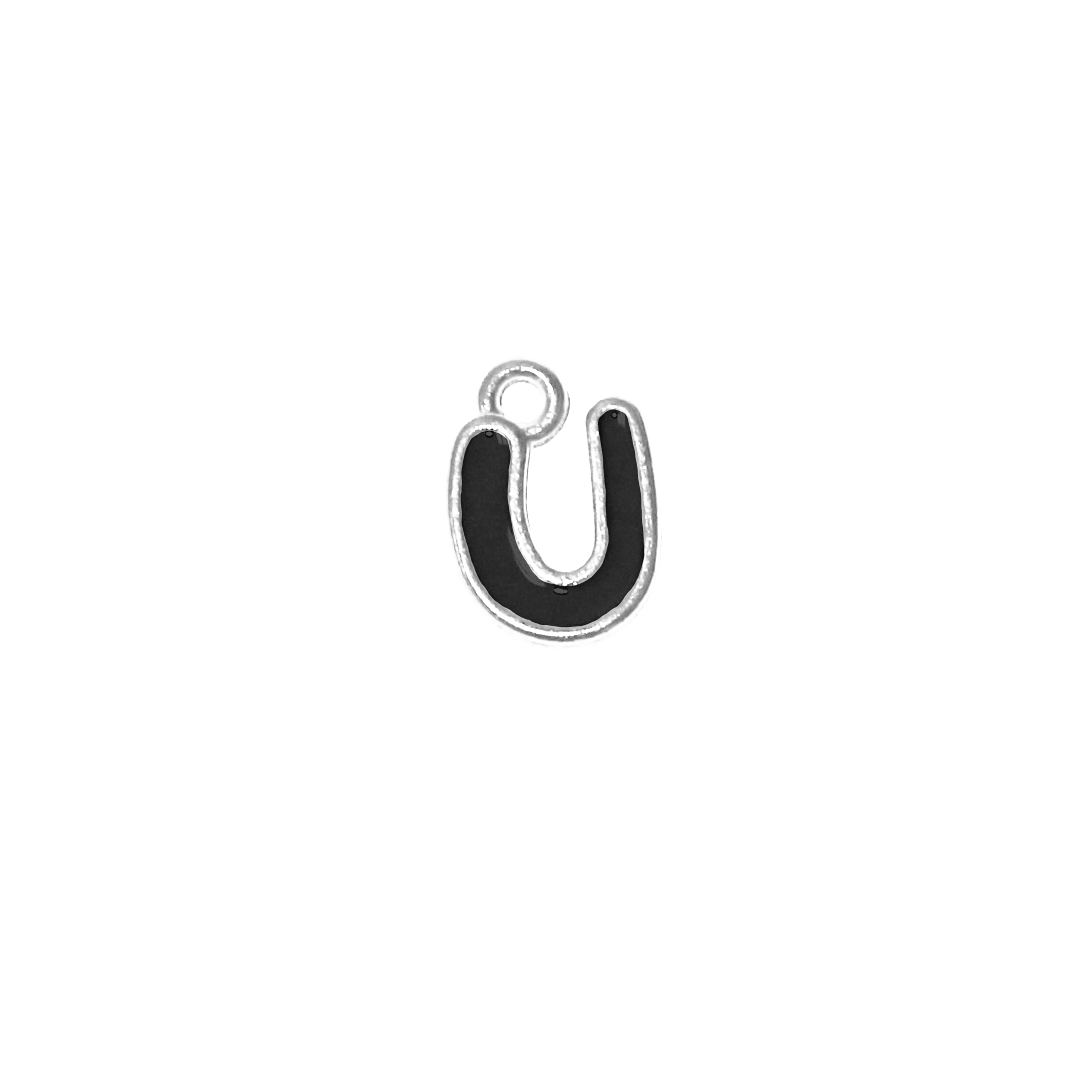 Charms, Alphabet, Enameled, Silver, Alloy, Approx 12mm x 8mm, Sold Per pkg of 5