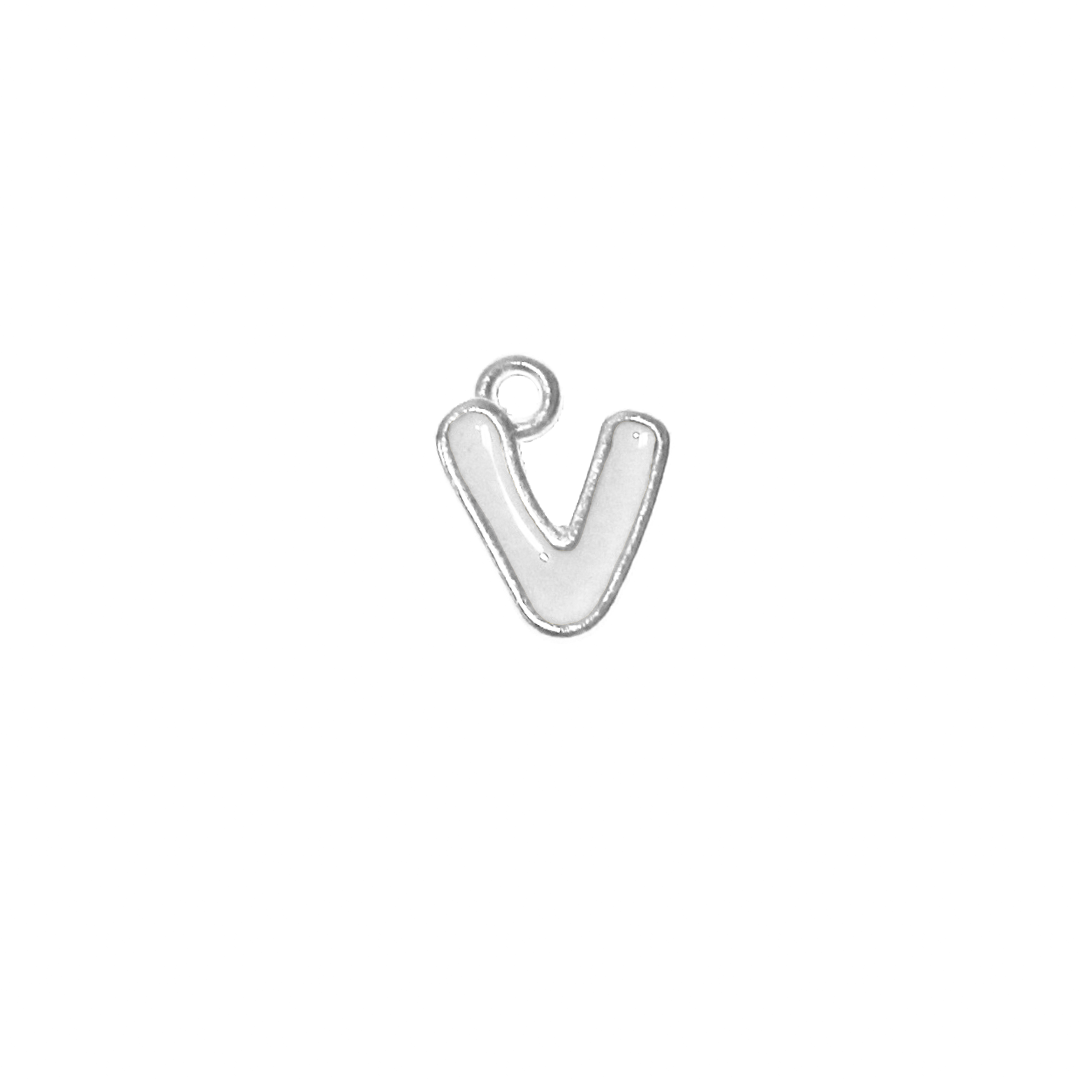 Charms, Alphabet, Enameled, Silver, Alloy, Approx 12mm x 8mm, Sold Per pkg of 5