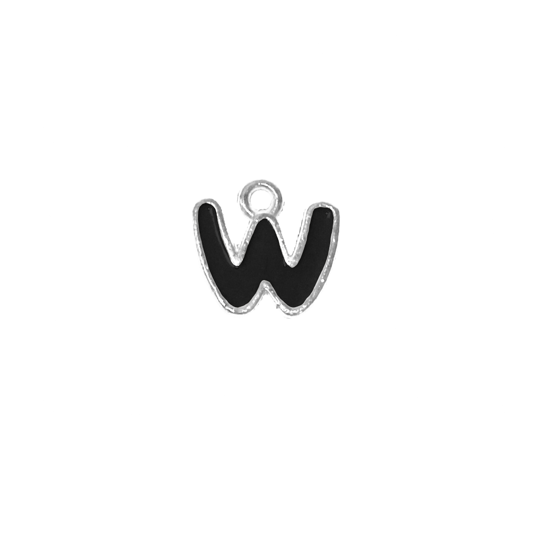 Charms, Alphabet, Enameled, Silver, Alloy, Approx 12mm x 8mm, Sold Per pkg of 5