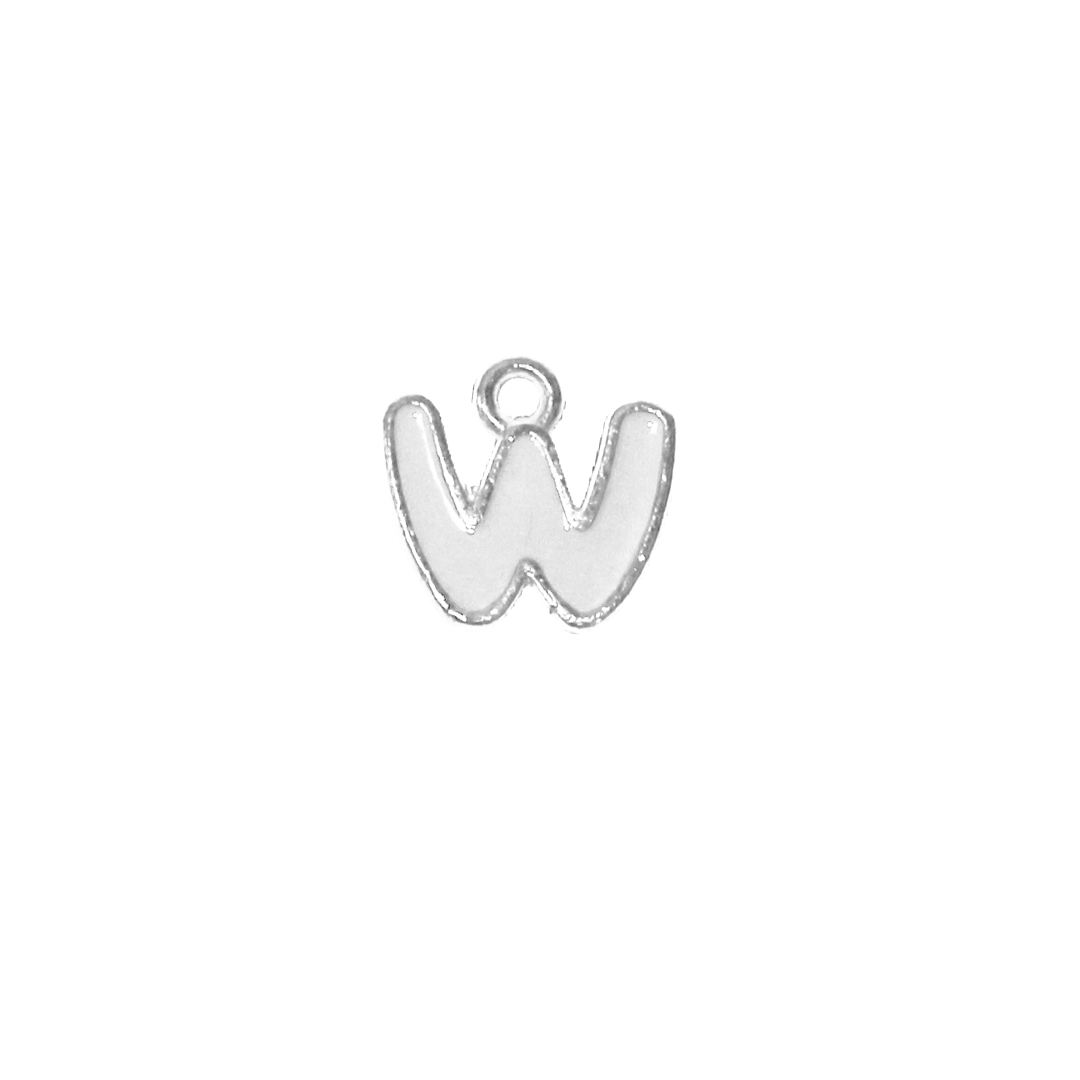 Charms, Alphabet, Enameled, Silver, Alloy, Approx 12mm x 8mm, Sold Per pkg of 5