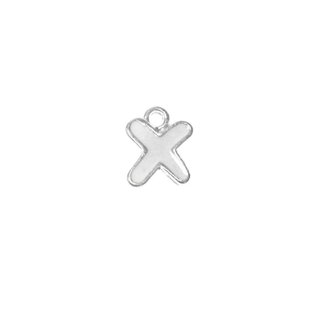Charms, Alphabet, Enameled, Silver, Alloy, Approx 12mm x 8mm, Sold Per pkg of 5