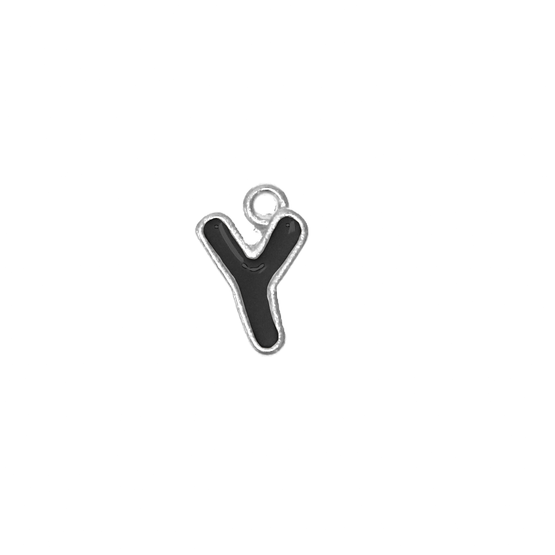 Charms, Alphabet, Enameled, Silver, Alloy, Approx 12mm x 8mm, Sold Per pkg of 5
