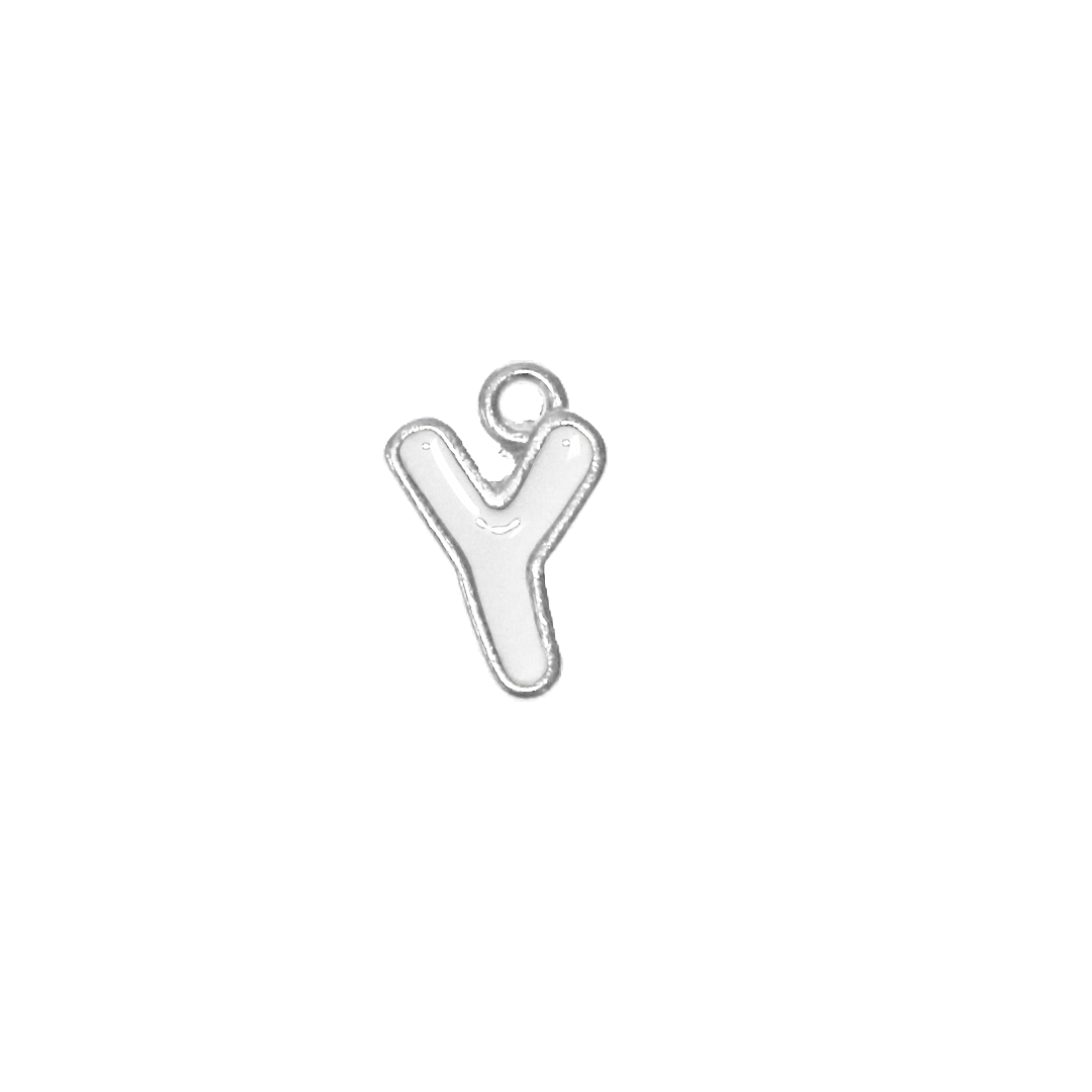 Charms, Alphabet, Enameled, Silver, Alloy, Approx 12mm x 8mm, Sold Per pkg of 5