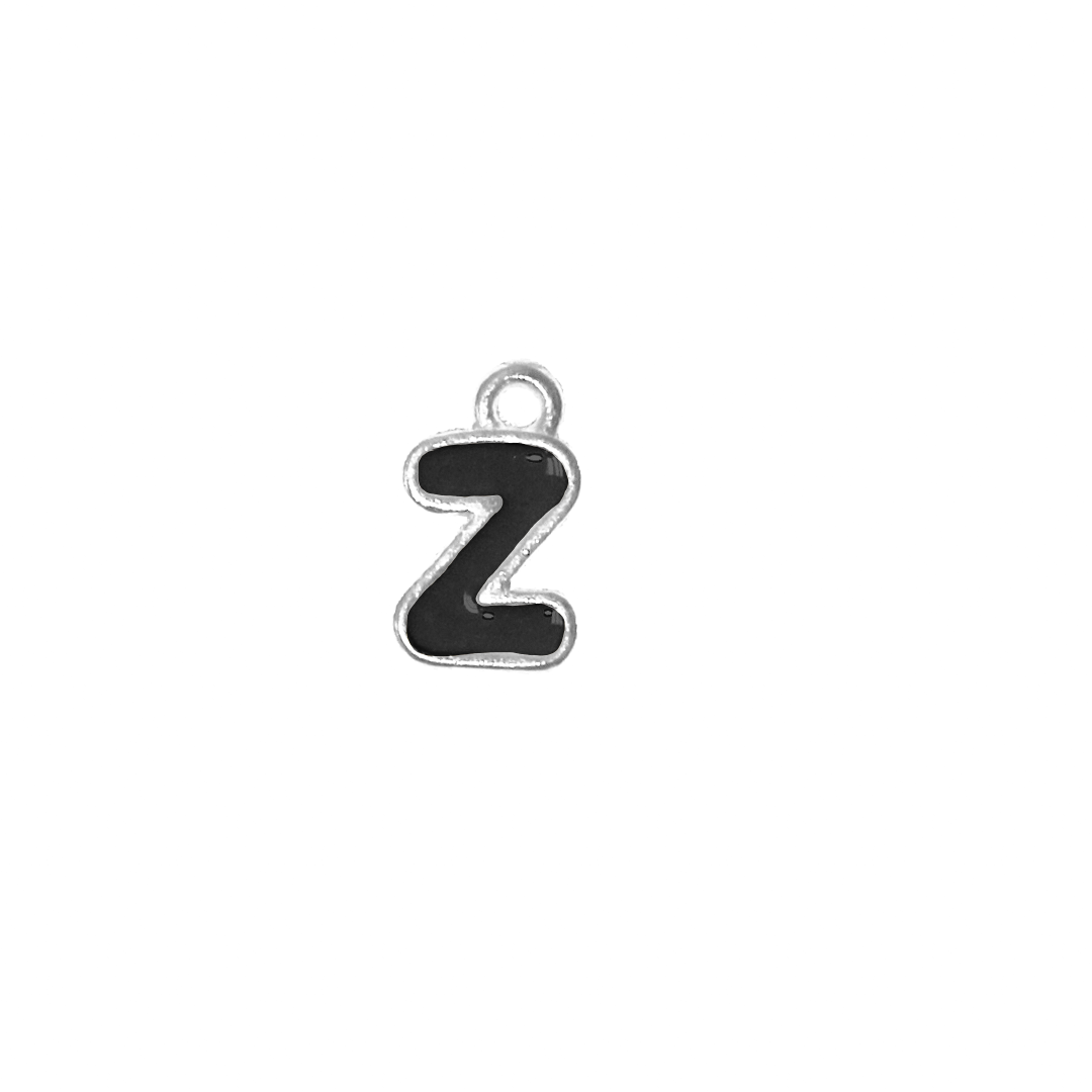 Charms, Alphabet, Enameled, Silver, Alloy, Approx 12mm x 8mm, Sold Per pkg of 5
