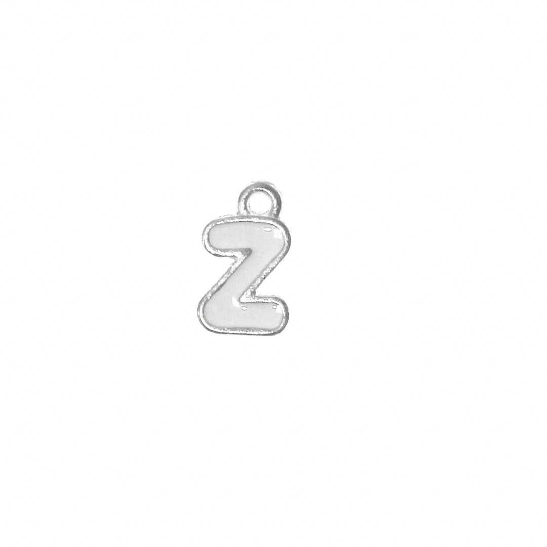 Charms, Alphabet, Enameled, Silver, Alloy, Approx 12mm x 8mm, Sold Per pkg of 5