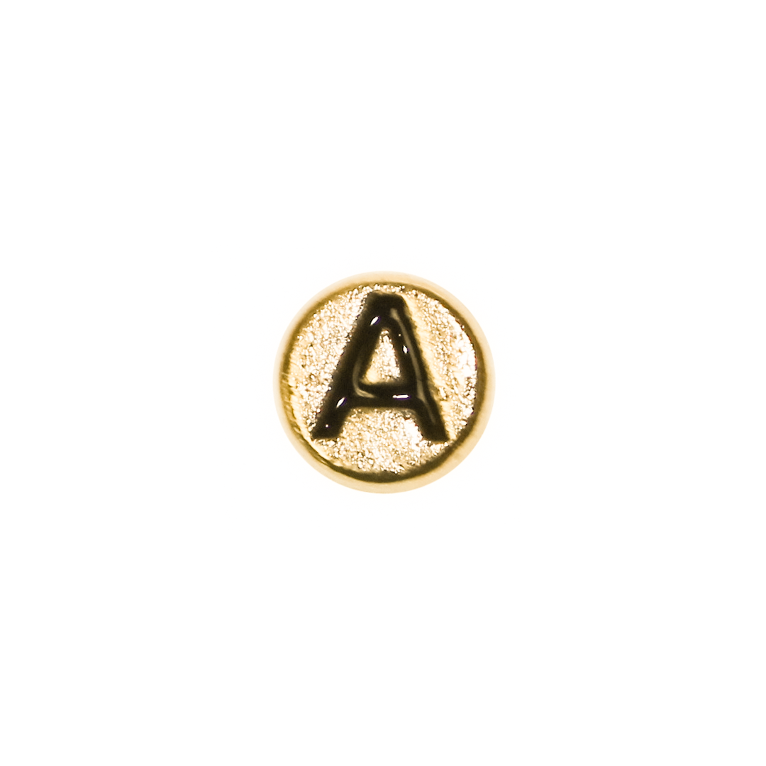Spacer, Alphabet, Round, Flat, Gold, Alloy, 8mm, Sold Per pkg of 5