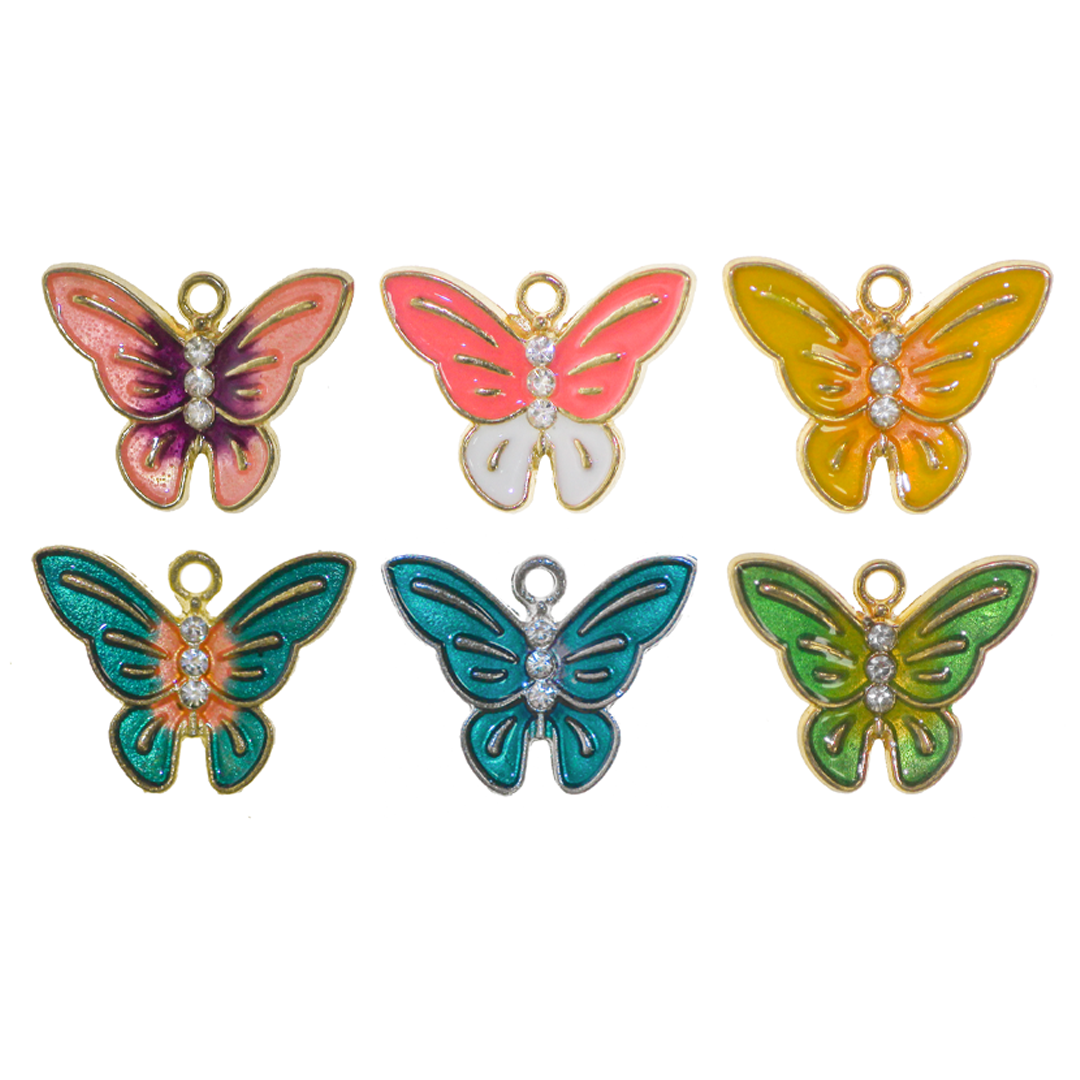 Charm, Butterfly, Enameled, Gold, Alloy, 15mm x 20mm x 3mm, Sold Per pkg of 6, Available in Multiple Colours