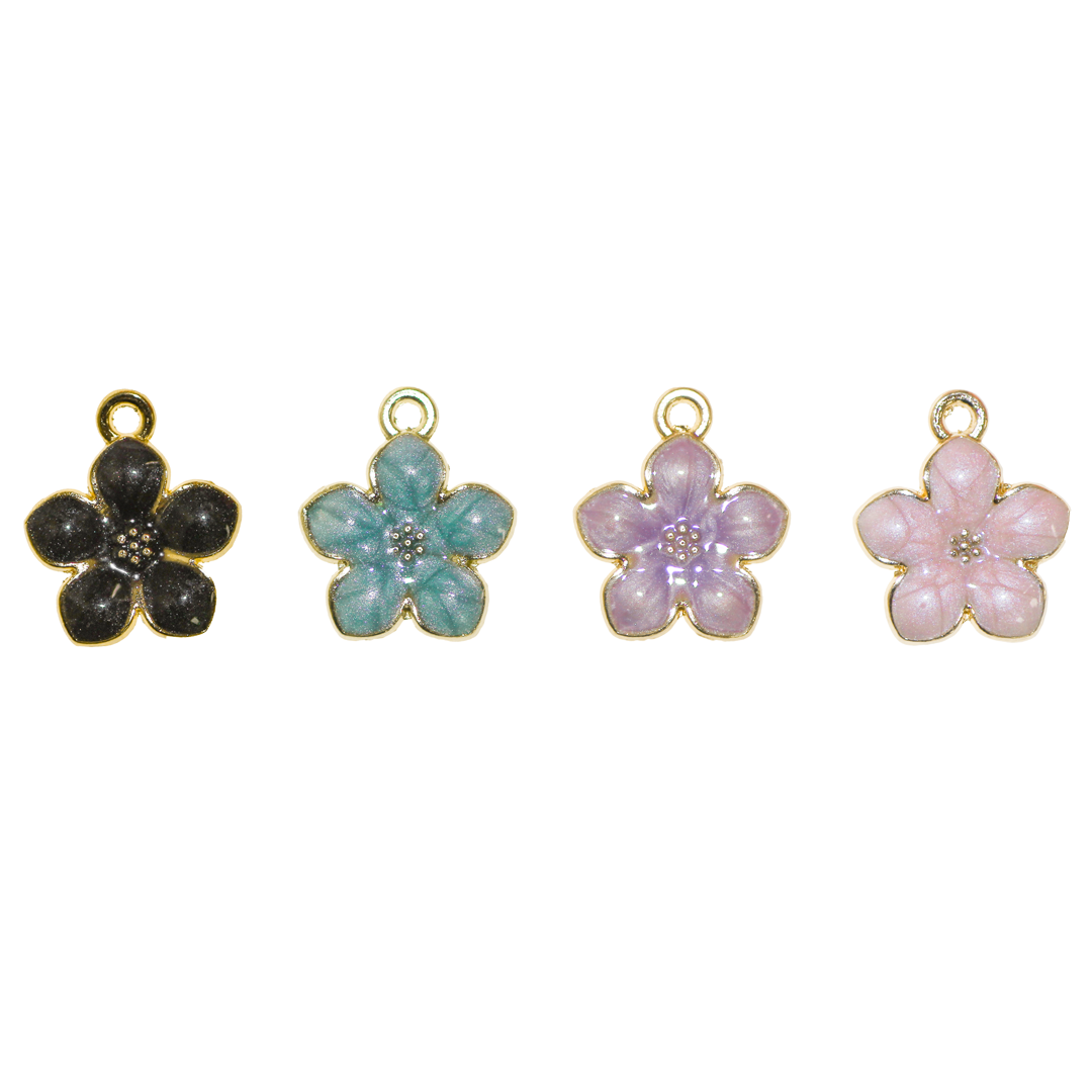 Charm, Flower, Enameled, 17mm x 14.5mm x 2mm, Sold Per pkg of 12, Available in Multiple Colors