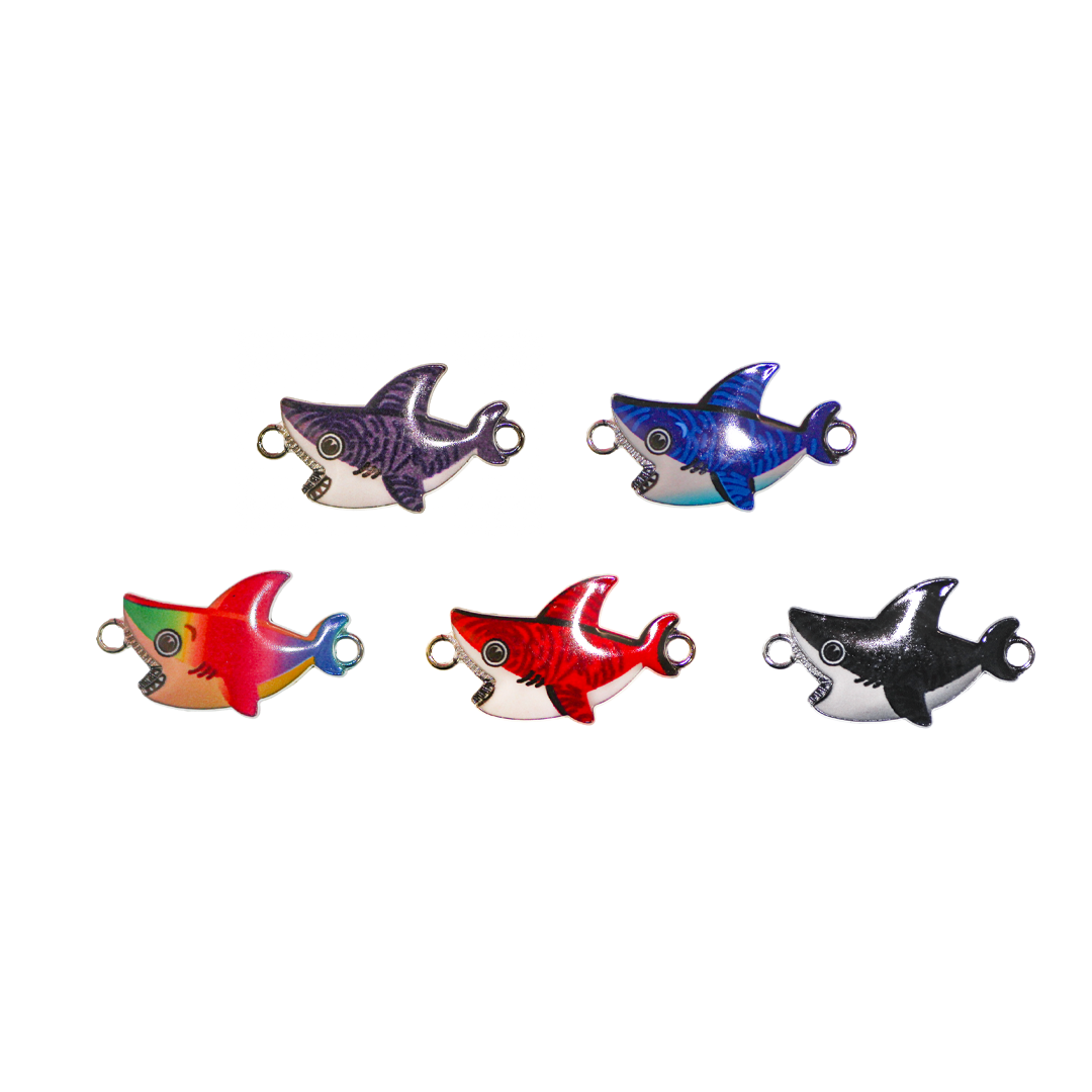 Connector, Shark, Enameled, Silver, Alloy, 15.5mm x 28.5mm x 2mm, Sold Per pkg of 8, Available in Multiple Colours